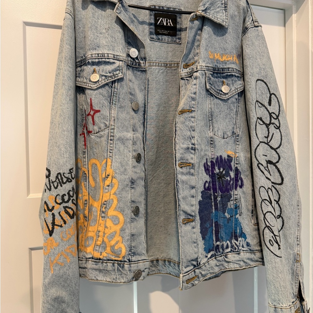 Zara Men’s Artistic Blue Denim Jacket